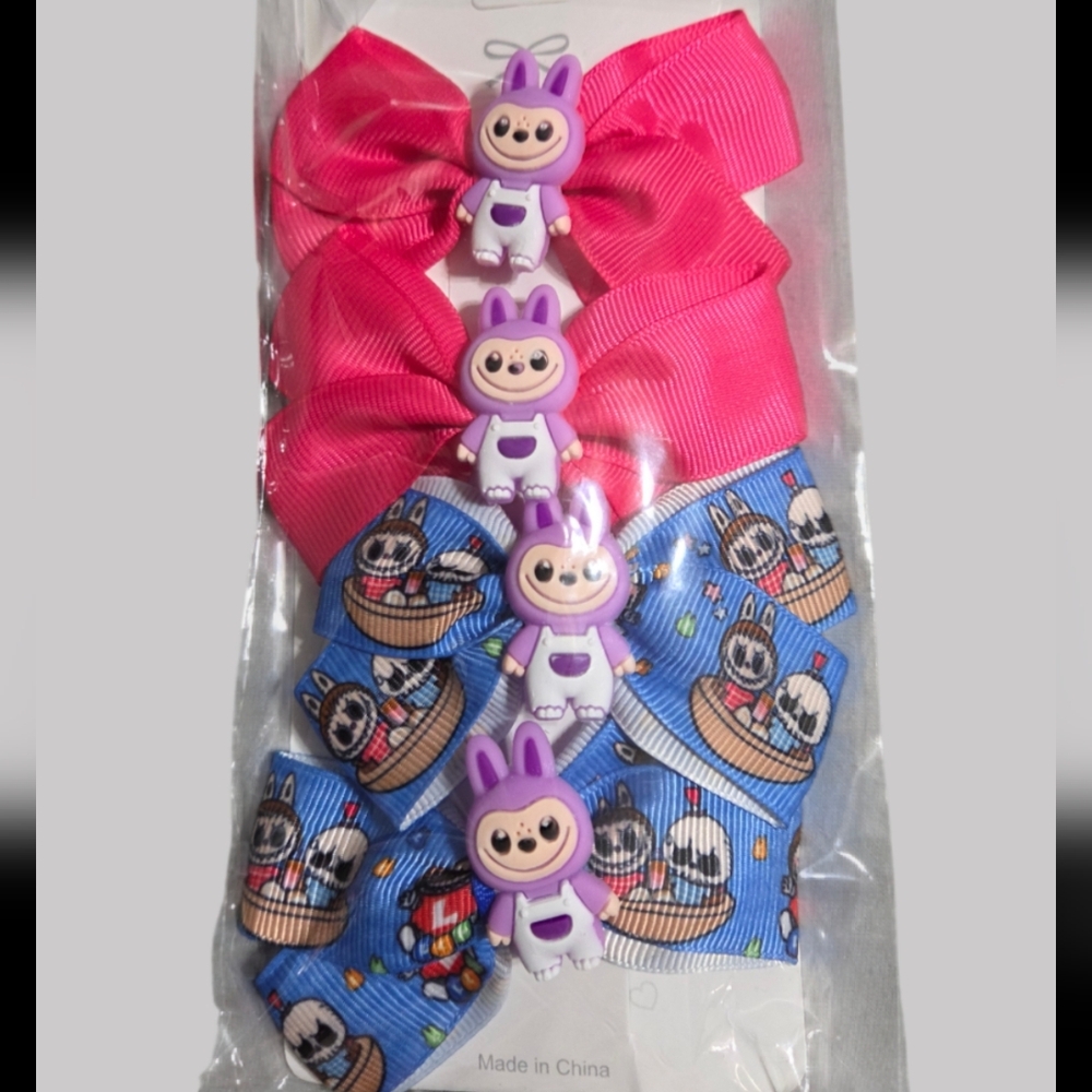 Little Monster Character Pink & Blue Hair Bows Set (NIP)